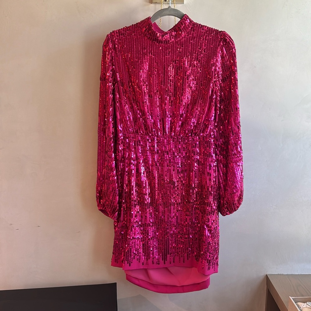 RIXI PINK SEQUINS DRESS